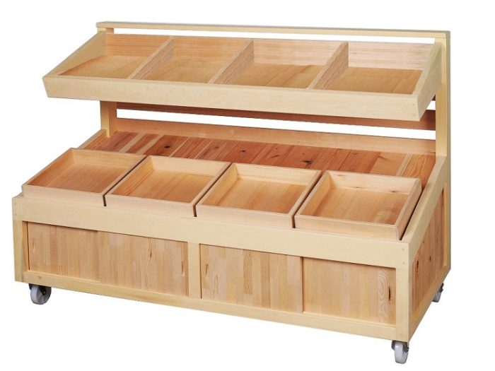 JAB- 片面2段BOX傾斜棚 : 木製什器・木製陳列棚専門のリタナアイチ